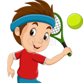 卡通小男孩打网球