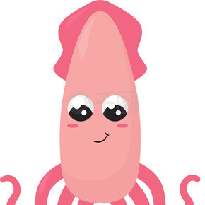 可爱的粉红色鱿鱼,插图,白色背景上的矢量
