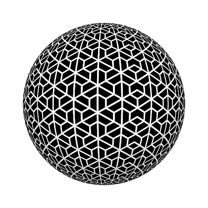 在白色背景上隔离的球或球体形状上的黑白经典背景模拟设计