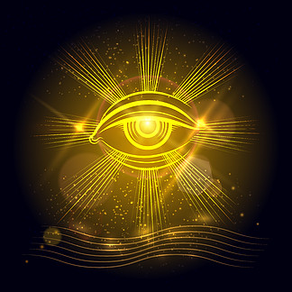 金色闪亮背景上上帝的精神之眼或埃及之眼矢量图