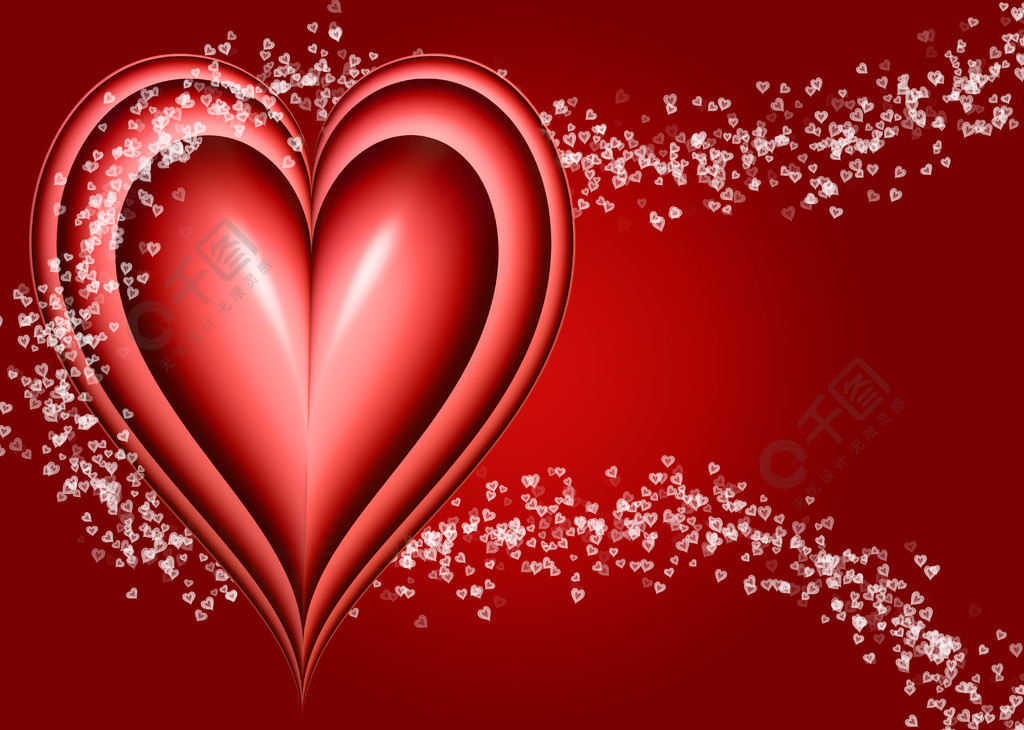 宽容的心一个红色的大爱心周围漂浮着较小的心