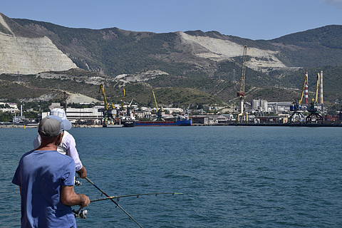 海釣. 堤岸碼頭的漁民正在採梅斯灣捕魚.海釣.