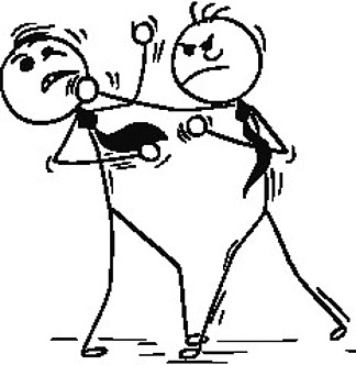 00两个商人打拳击的卡通棒人插图互相打拳