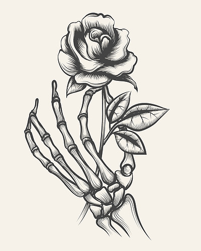 骷髅手与玫瑰花一手拉骨架骨头手与玫瑰花雕刻矢量图