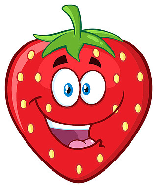快乐草莓水果卡通吉祥物形象在白色背景上隔离的插图