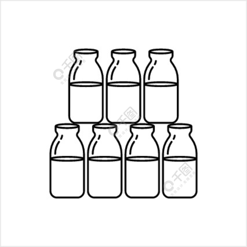 牛奶瓶图标玻璃牛奶瓶矢量艺术插画