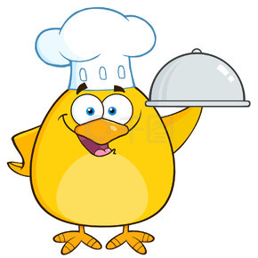 拿着盘子的厨师黄色小鸡卡通人物