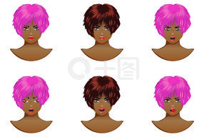 短发的女人，粉红色的染料，头像设计。