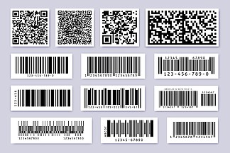 条码标签。产品标签条形贴纸、条码徽章和工业 qr 码隔离符号矢量集。产品销售、货物跟<i>踪</i>和库存 ID 标签的识别码。条码标签。产品标签条形贴纸、条码徽章和工业 qr 码隔离符号矢量集。产品销售、货物跟<i>踪</i>