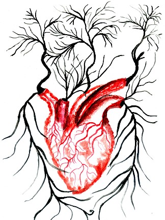 手 i>繪 /i>插圖人類心臟與 i>水 /i> i>彩 /i> i>畫 /i>的花卉裝飾.