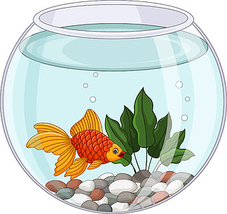 卡通金鱼在鱼缸里游泳