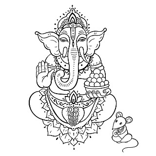 甘尼萨勋爵印度教神象头神加纳帕蒂矢量手绘插图