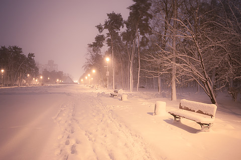 冬季路灯夜晚雪景图片图片