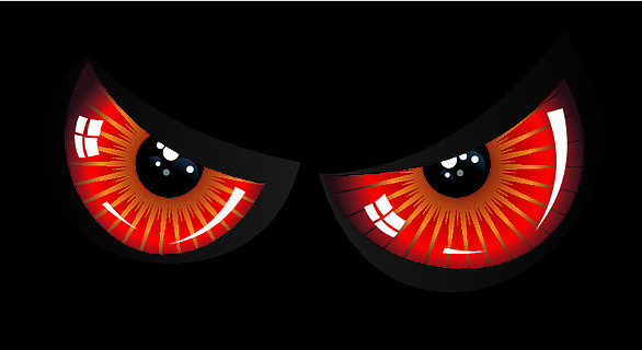 黑色背景上的卡通邪恶红眼睛邪恶的红眼睛