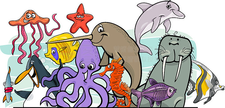 海洋动植物简笔画彩色图片