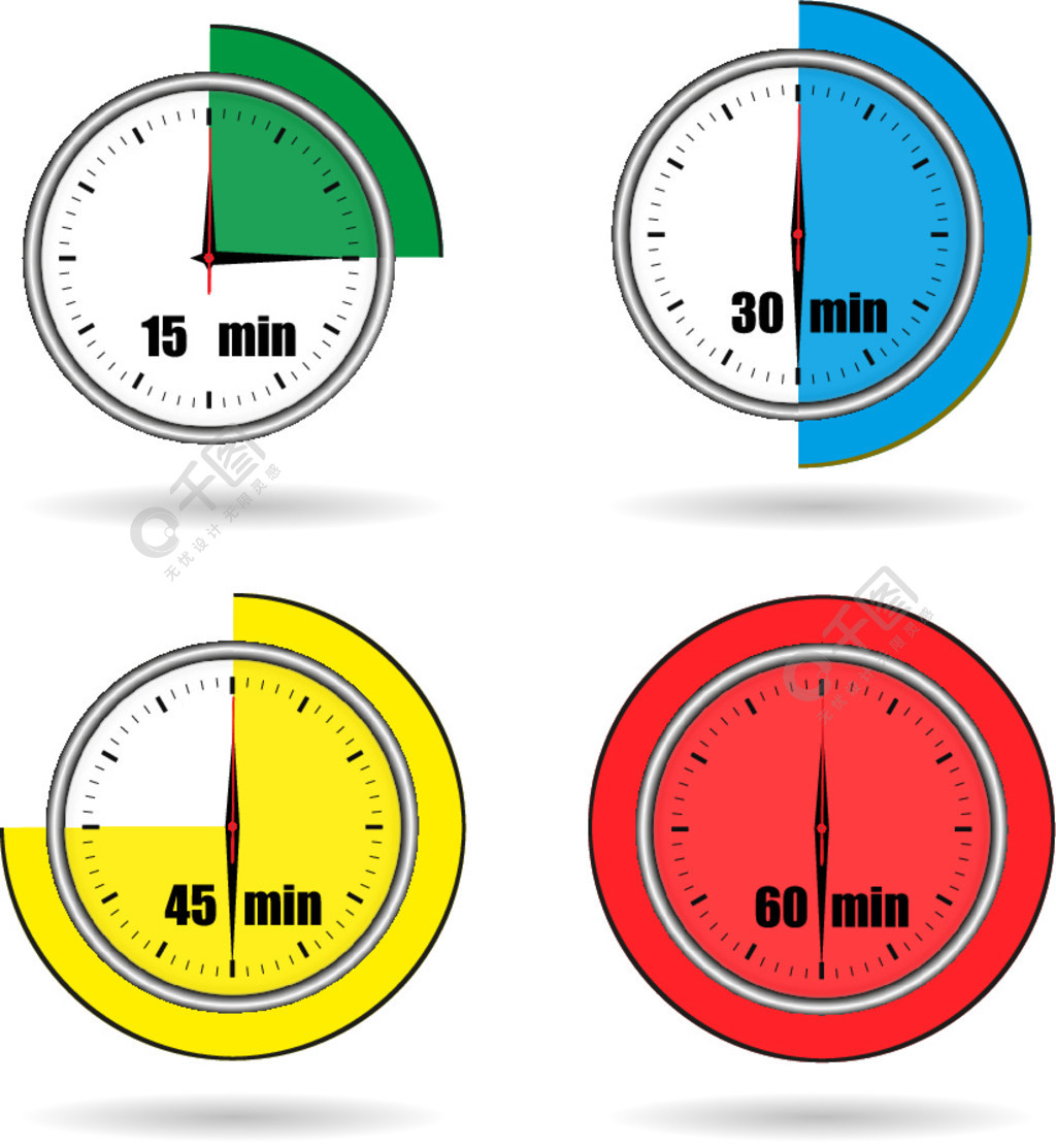 时钟图标秒表时间从15分钟到60分钟时钟图标秒表时间从15分钟到60分钟