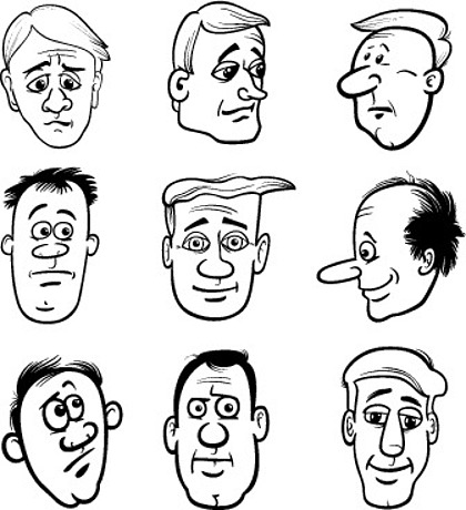 20男性头像和情绪或表情的黑白卡通插图213234卡通女孩黑白简笔画日系