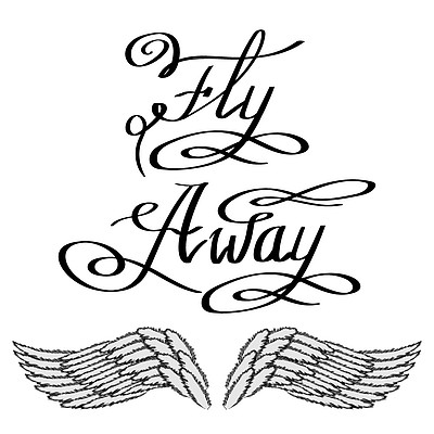 飞走文本手绘励志刻字天使或凤凰的翅膀有翼标志设计