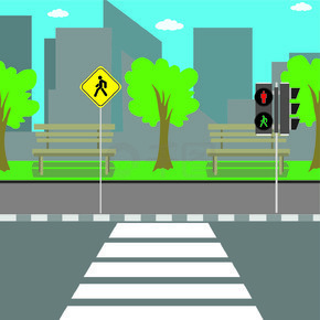 马路红绿灯路口图画图片