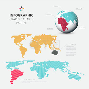 一组矢量平面设计信息图表-世界地图可视化-新鲜复古色彩版本第 4 部分