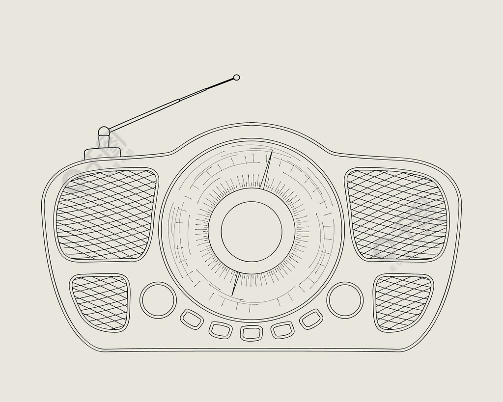 复古风格收音机矢量素描