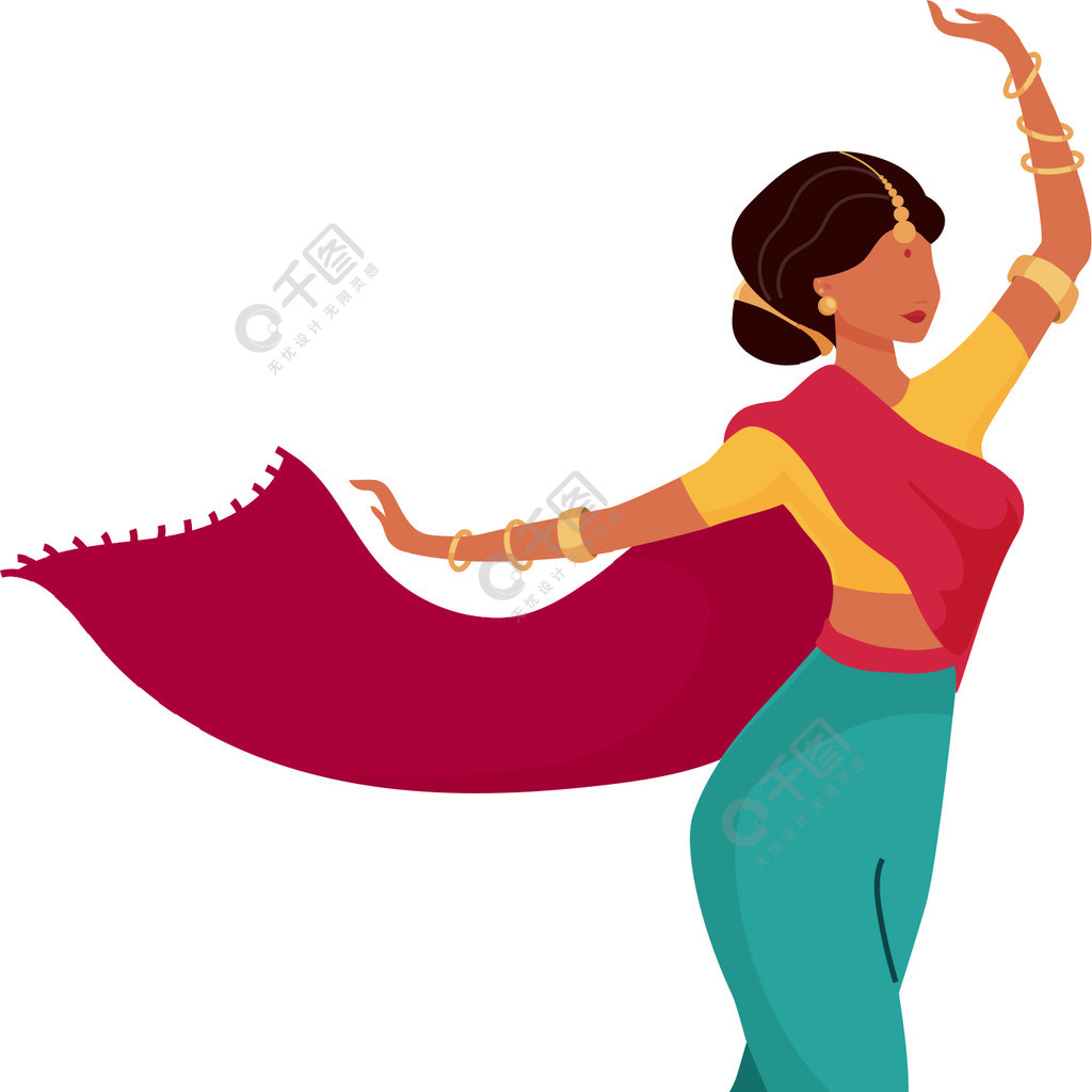 和动画的teej节孤立的卡通插图印度女性表演者平面彩色矢量不露面人物