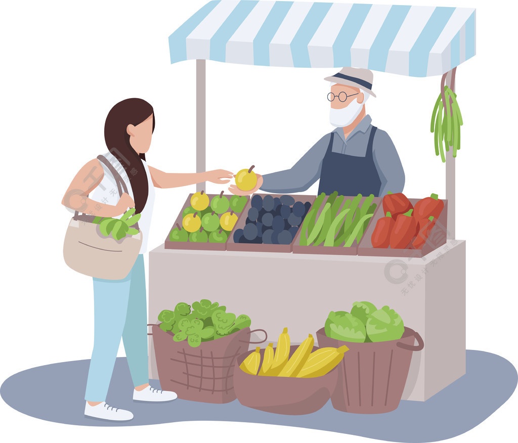 蔬菜市场,蔬菜食品,有机产品隔离卡通插图,用于网页图形设计和动画