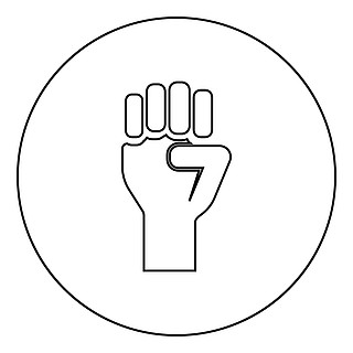 拳头自由斗争革命权力抗议图标圆形轮廓黑色矢量插图平面样式简单图像