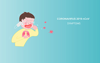冠状病毒（Covid-19或2019-<i>ncov</i>）的咳嗽卡通人物。症状和感染者。武汉病原体病毒。预防病毒和感染概念。卡通可爱的病媒图解。