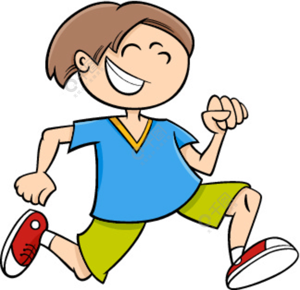 快乐奔跑的小男孩的卡通插图