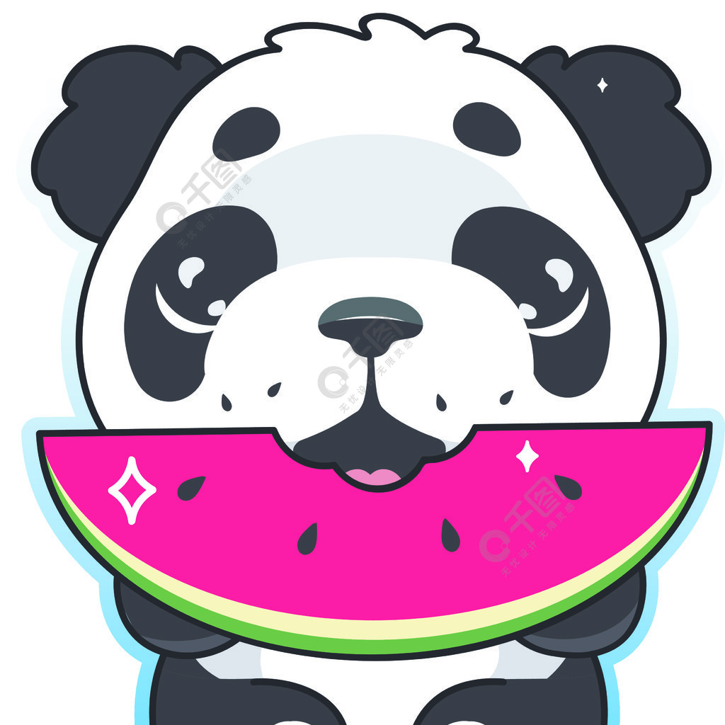 可爱的熊猫吃西瓜卡哇伊卡通矢量人物可爱快乐和有趣的动物享受夏日
