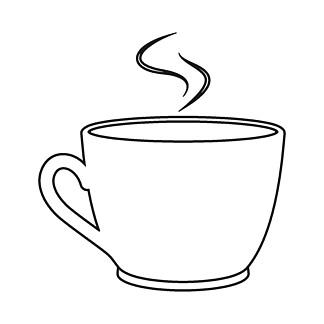 轮廓矢量图标中的热气腾腾的咖啡或茶杯