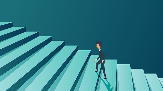 成功事业商人概念背景未来的野心成长个人动力男人爬楼梯踏上事业