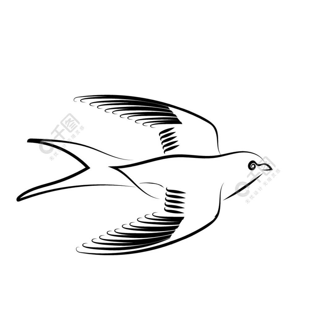 燕子黑色剪影在白色背景下被隔离燕子