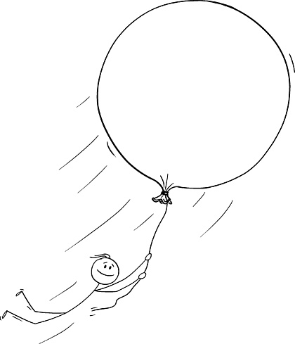 商人拿着气球和自由飞行,创造力,自由或 i
