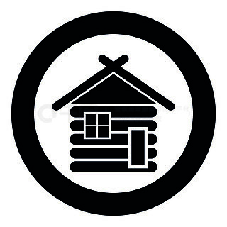 木屋谷仓与木模块化小木屋木屋模块化住宅图标黑色矢量圆形圆形插图