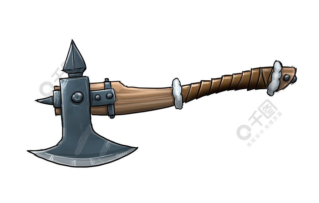 中世纪或幻想矮人战斧的卡通彩色插图幻想或中世纪战斧的卡通插图