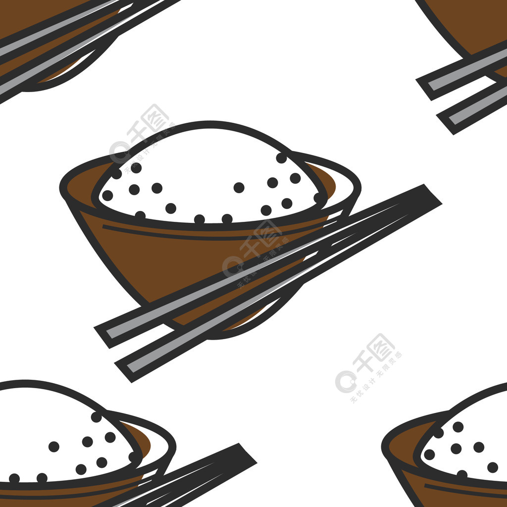 碗里米饭和筷子无缝图案朝鲜食品