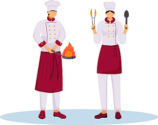 酒店厨师在统一的平面彩色矢量插图中