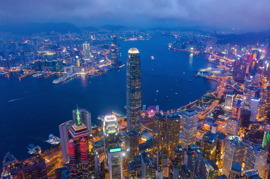 香港市中心的空中俯视图