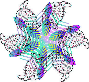 程式化的可爱兔子与抽象图案,装饰背景