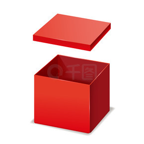 红盒子打开，纸，纸板。用于设计产品的矢量模板隔离样机。红盒子打开，纸，纸板。用于设计产品、包装、品牌的矢量模板隔离样机。