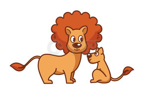 有浓密的鬃毛和小狮子的父亲狮子来自萨凡纳的野生食肉动物