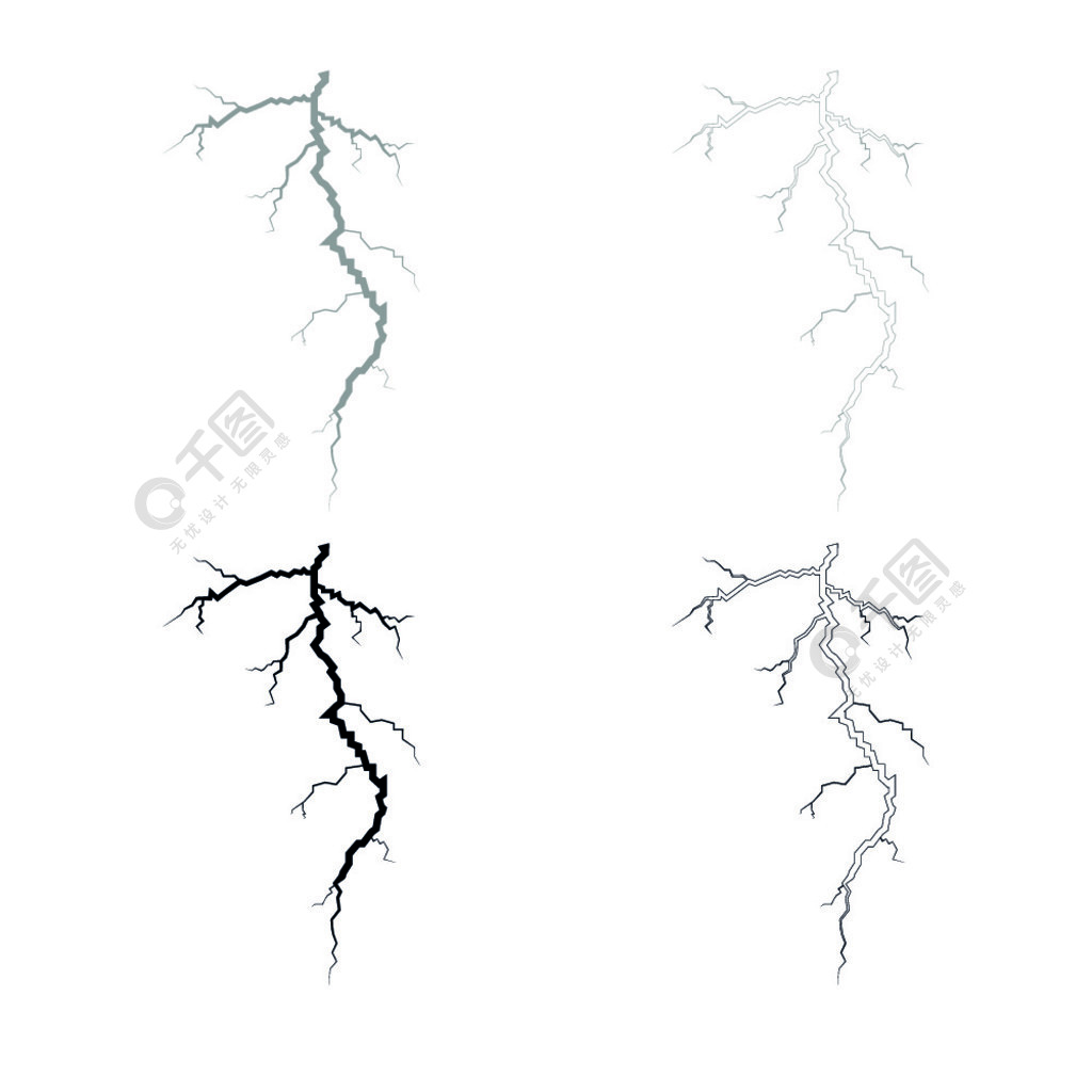 雷暴裂紋圖標集灰色黑色插圖平面樣式簡單圖像