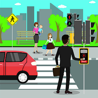 宣传海报卡通城市交通红绿灯孩子们人行横道道路安全斑马红绿灯警告