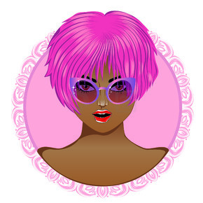戴墨镜、粉色染料、头像设计的短发女人。