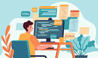 程序<i>员</i>工作。计算机上的程序或 Web <i>开</i><i>发</i><i>人</i><i>员</i>编码。带有代码、脚本和打<i>开</i>窗口的屏幕。编码器工程师矢量概念。插图<i>开</i><i>发</i>程序<i>员</i>、编程和编码。程序<i>员</i>工作。计算机上的程序或 Web <i>开</i><i>发</i><i>人</i><i>员</i>编码。带有代码、脚本