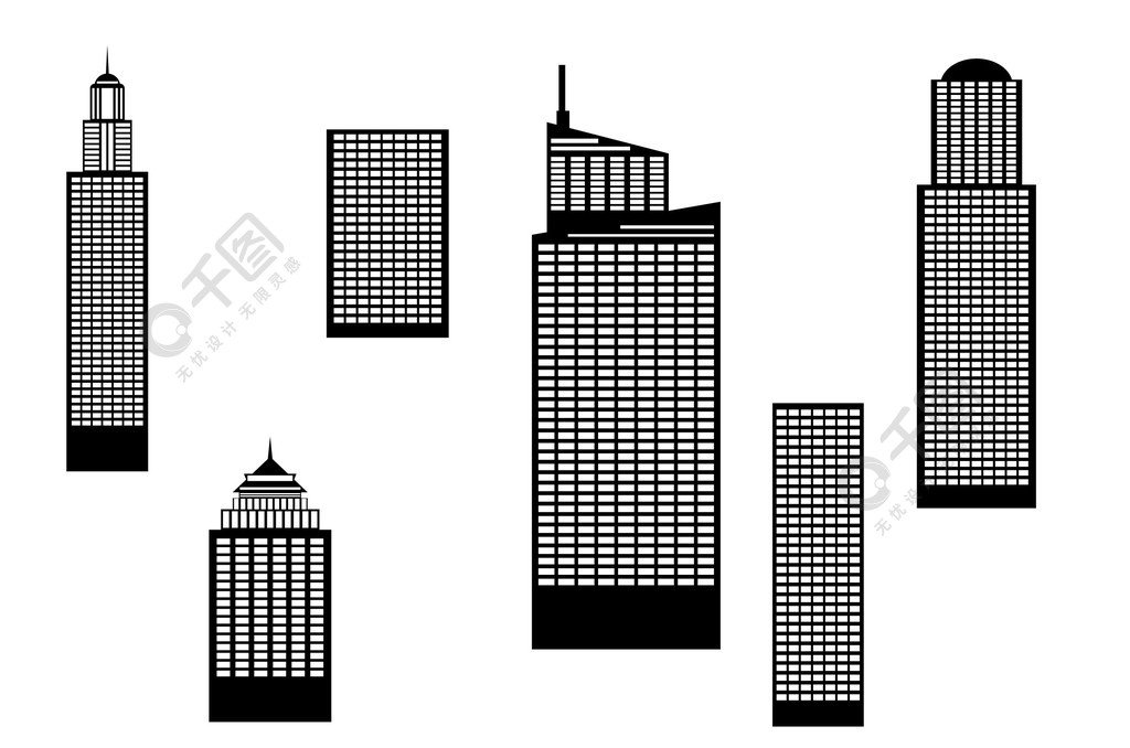 现代城市摩天大楼剪影在黑白例证