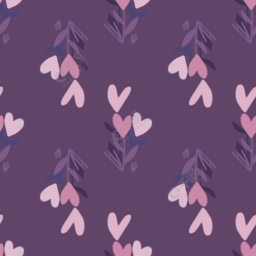 花心涂鸦手绘无缝图案紫色背景粉红色和淡紫色的花卉装饰非常适合包装