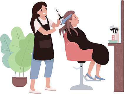 女理发师染发程序发型师工作室造型师客户女人得到发型